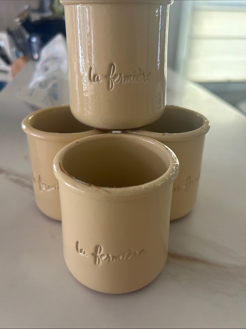La Fermière Ceramic Yogurt Pots - Set of 4 in Butter Yellow